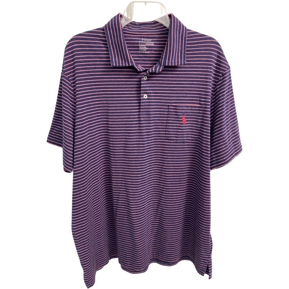 Polo Ralph Lauren Men’s Navy Pink Striped Performance Classic Fit Polo Shirt XL